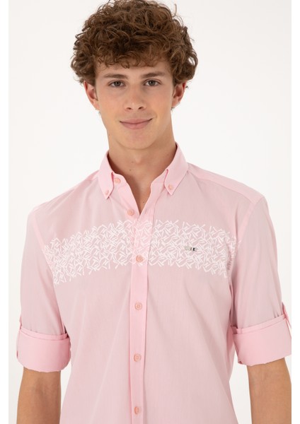 Erkek Açık Pembe Gömlek Desenli 50306362-VR078