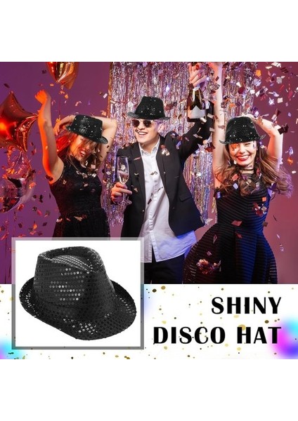 Disko Star Siyah Payetli Fötr Şapka Yetişkin Boy