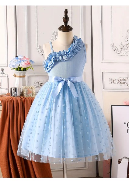 Fırfırlı Kız Çocuk Puantiyeli Yazlık Elbise