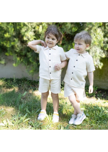 Müslin Bebek Takımı Yazlık Şort Gömlek Takımı