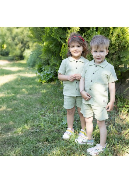 Müslin Bebek Takımı Yazlık Şort Gömlek Takımı
