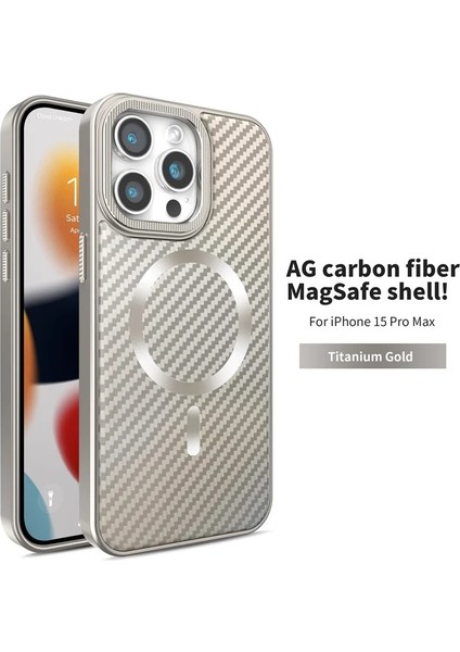 iPhone 15 Pro Max Uyumlu Titanyum Çöl Karbon Fiber Magsafe Özellikli Kılıf