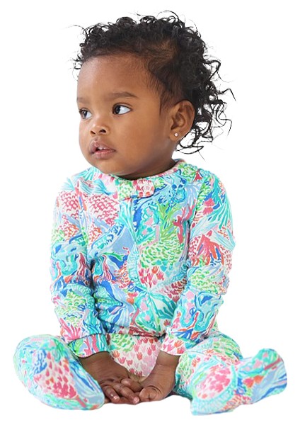 Lilly Pulitzer Mermaid Cove Organik Pamuklu Ayaklı Fermuarlı Bebek Tulum