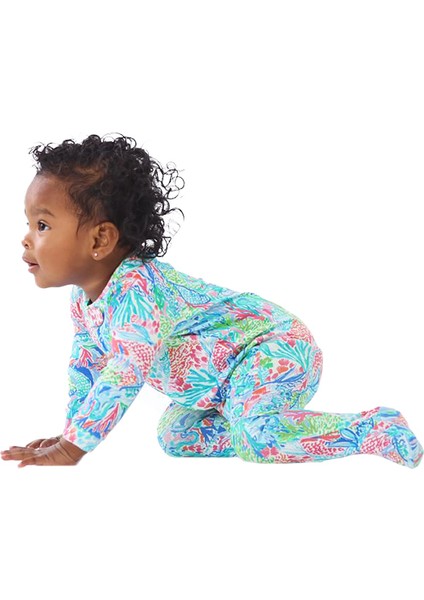 Lilly Pulitzer Mermaid Cove Organik Pamuklu Ayaklı Fermuarlı Bebek Tulum