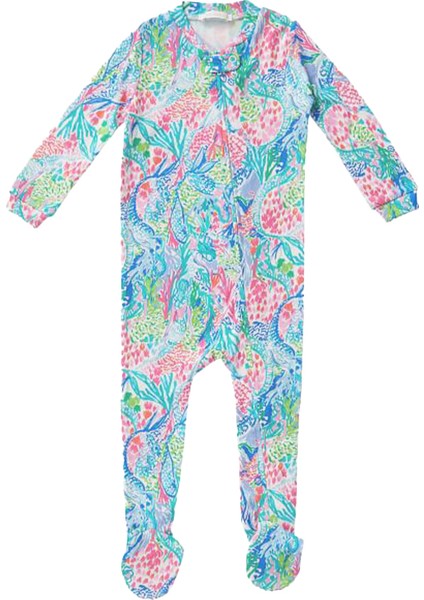 Lilly Pulitzer Mermaid Cove Organik Pamuklu Ayaklı Fermuarlı Bebek Tulum