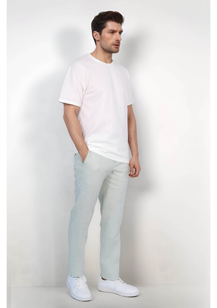 Bisiklet Yaka Çizgili Tshirt BEYAZ(1818)