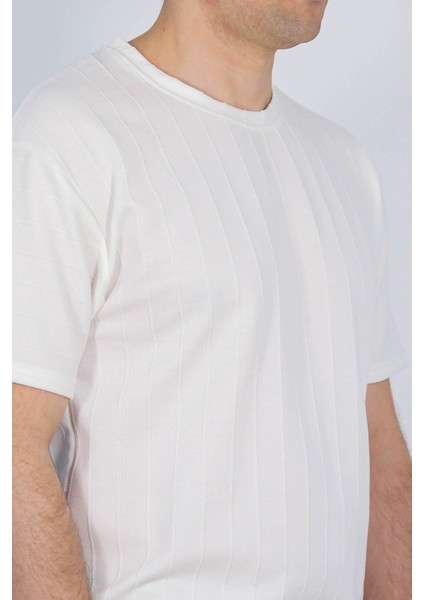 Bisiklet Yaka Çizgili Tshirt BEYAZ(1818)