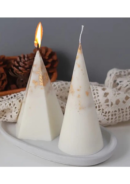 2'li Altın Varaklı Konik Dekoratif Mum Seti Doğal Soya Mumu
