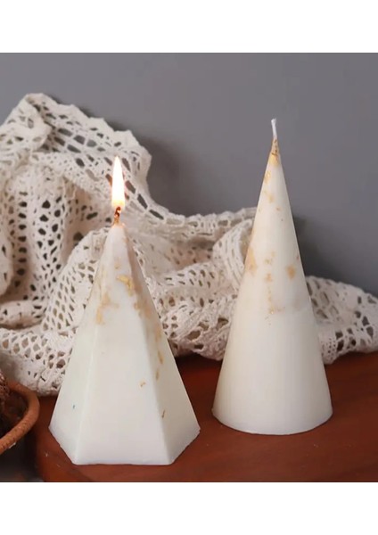 2'li Altın Varaklı Konik Dekoratif Mum Seti Doğal Soya Mumu