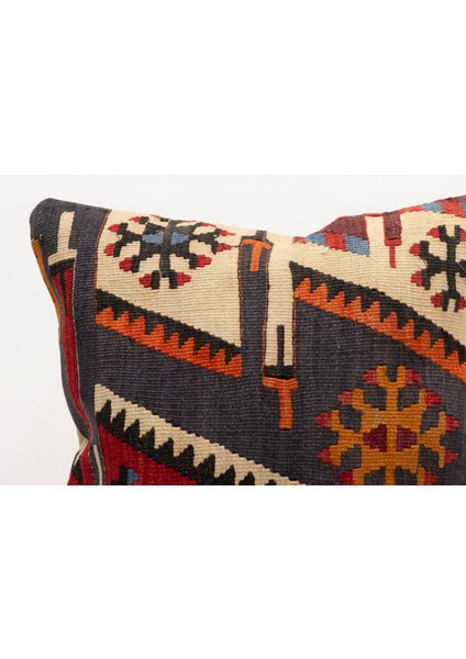 El Yapımı Kilimden Yapılmış Vintage Kırlent Kılıfı, Yün, 40X40 cm
