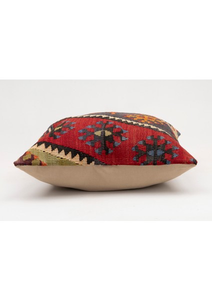 El Yapımı Kilimden Yapılmış Vintage Kırlent Kılıfı, Yün, 40X40 cm