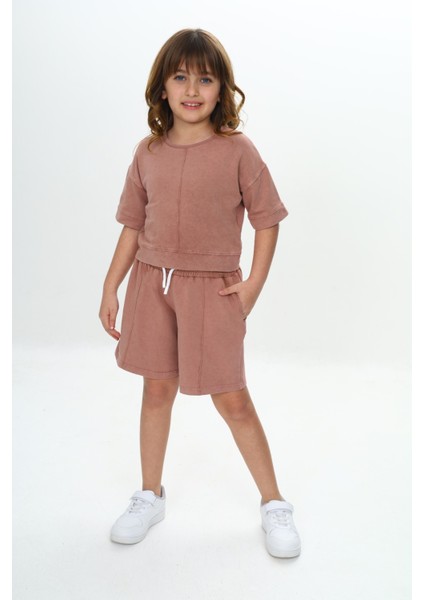 Kız Çocuk Yıkamalı Crop Şortlu Takım fiyatları