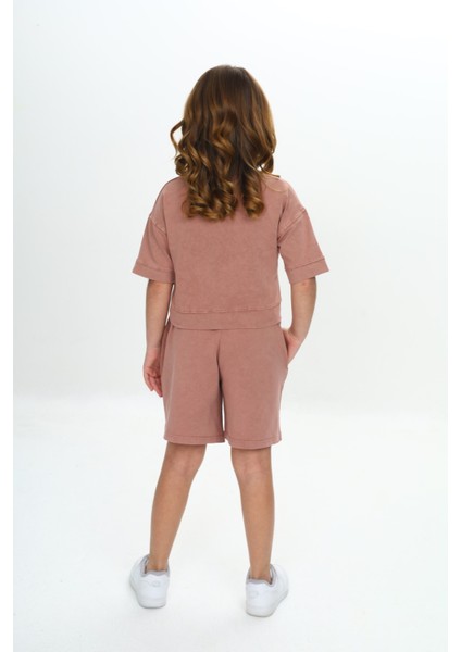 Kız Çocuk Yıkamalı Crop Şortlu Takım fırsatları