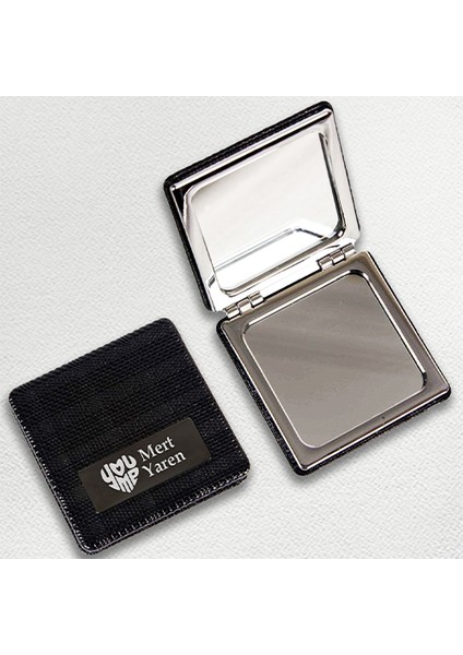 Kişiye Özel İsimli You&me Baskılı Kare Deri Ayna Çanta, Cep ve Makyaj Aynası