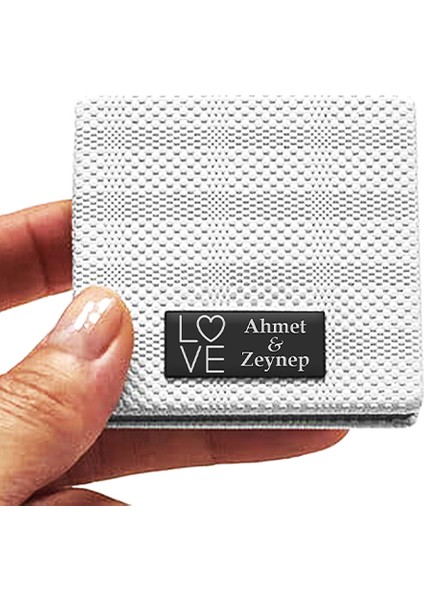 Kişiye Özel İsimli Love Yazı Baskılı Kare Deri Ayna Çanta, Cep ve Makyaj Aynası