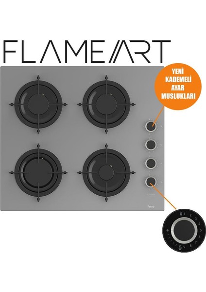 CS208-FA Flameart Kademeli Kont. Emaye Izg. Gri Cam Ocak