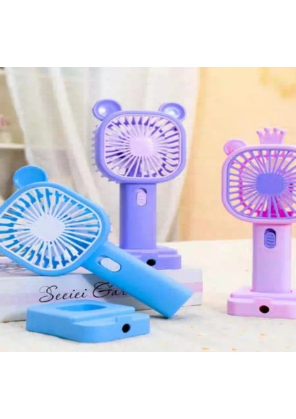 Şarj Edilebilir Fanlı Kulaklı Taçlı Kalemtraşlı Telefon Tutuculu Vantilatör - Mavi fiyatları