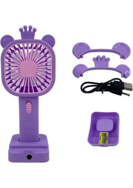 Şarj Edilebilir Fanlı Kulaklı Taçlı Kalemtraşlı Telefon Tutuculu Vantilatör - Mavi modelleri