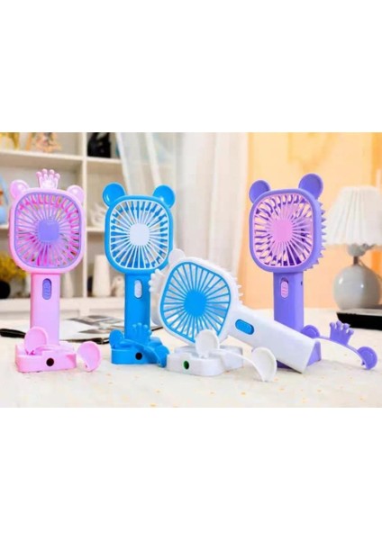 Şarj Edilebilir Fanlı Kulaklı Taçlı Kalemtraşlı Telefon Tutuculu Vantilatör - Mavi fırsatları