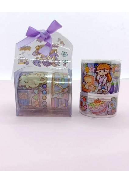 Fiyonk Çantalı Süslü Kız Şeffaf Desenli Bant - Mor