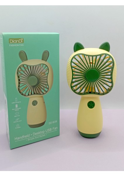 Mini Fan Kedi Model Fan Şarj Edilebilir El Fanı Vantilatör - Yeşil
