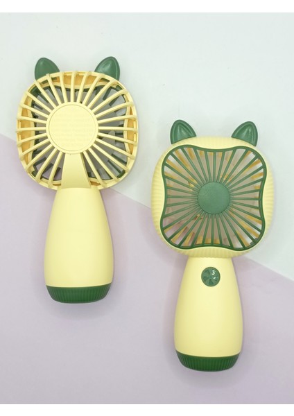 Mini Fan Kedi Model Fan Şarj Edilebilir El Fanı Vantilatör - Yeşil fırsatları