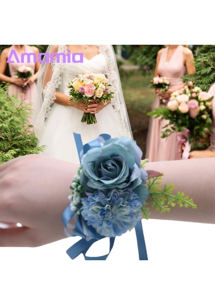 Amamia Düğün Korsaj Bilezik Solmayan Romantik Şenlikli Dokunmatik Bilek Çiçeği (Yurt Dışından)