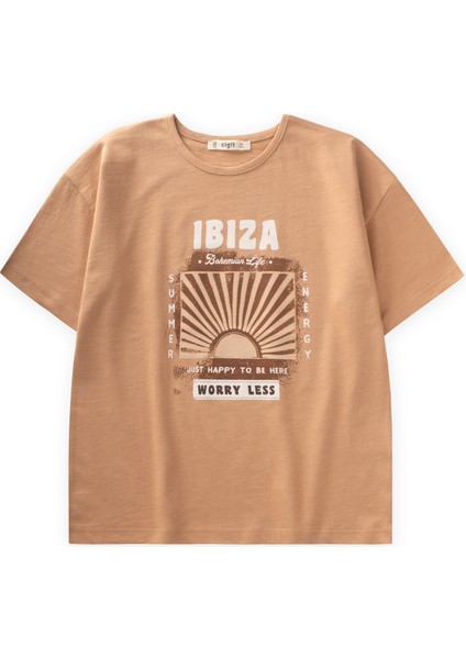 Ibiza Baskılı T-Shırt 8-12 Yaş Camel