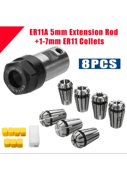 ER11A 5mm Motor Şaft Tutucu Uzatma Çubuğu ile 7 Adet ER11 1-7mm Yaylı Pensler (Yurt Dışından) fiyatları