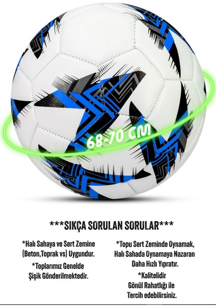 Futbol Topu - Dayanıklı Sert Zemin ve Halı Saha Için Mükemmel Performans ( Mavi - Pompalı Set )