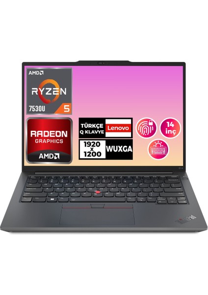 Thinkpad E14 Gen 5 Ryzen 5 7530U 24GB 1tb SSD 14" Wuxga Freedos Notebook 21JR0009TX 004