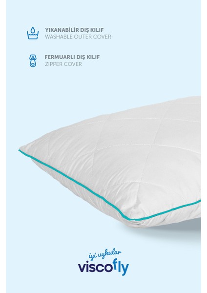 Ortopedik Yastık Kapitoneli Microfiber Kumaşlı Visco Parçacık Dolgulu - 60 x 40 x 13 cm Yeşil Biyeli