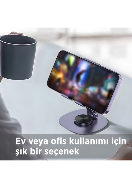 TS01 Katlanabilir 360° Çok Açılı Yükseklik Ayarlı Metal Masaüstü Tablet iPad Tutucu Telefon Standı