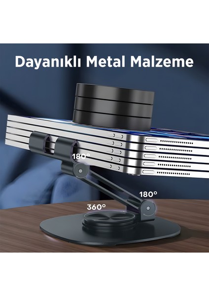 TS01 Katlanabilir 360° Çok Açılı Yükseklik Ayarlı Metal Masaüstü Tablet iPad Tutucu Telefon Standı