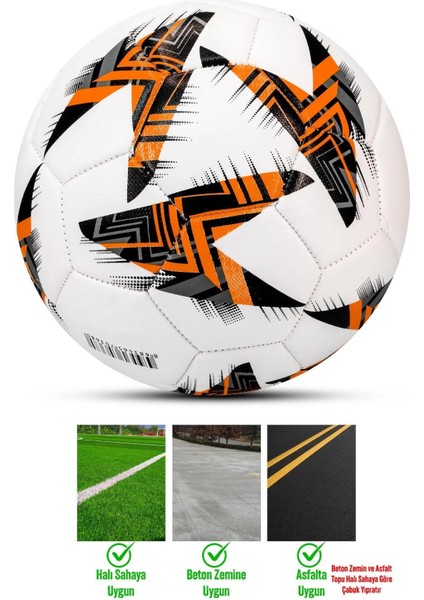 Futbol Topu - Dayanıklı Sert Zemin ve Halı Saha Için Mükemmel Performans (Turuncu, Pompalı Set) indirimleri
