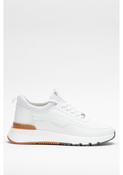 Erkek Kalın Taban Bağcıklı Sneaker Gerçek Deri Mc 21323 Beyaz