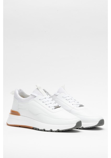 Erkek Kalın Taban Bağcıklı Sneaker Gerçek Deri Mc 21323 Beyaz