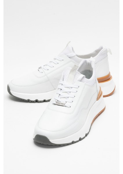 Erkek Kalın Taban Bağcıklı Sneaker Gerçek Deri Mc 21323 Beyaz
