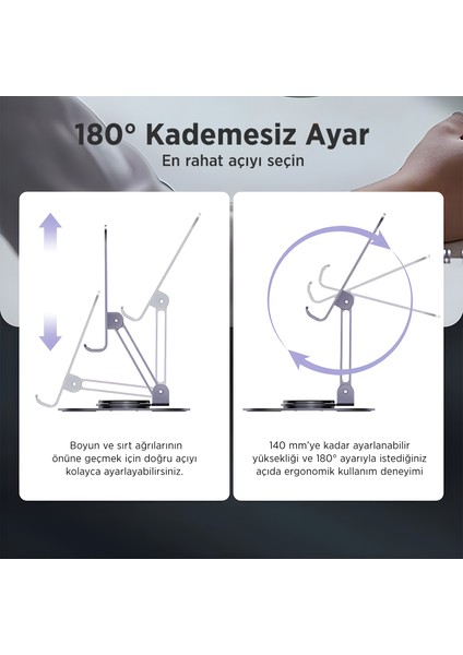 TS01 Katlanabilir 360° Çok Açılı Yükseklik Ayarlı Metal Masaüstü Tablet iPad Tutucu Telefon Standı