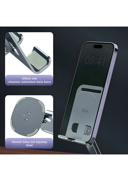 TS01 Katlanabilir 360° Çok Açılı Yükseklik Ayarlı Metal Masaüstü Tablet iPad Tutucu Telefon Standı