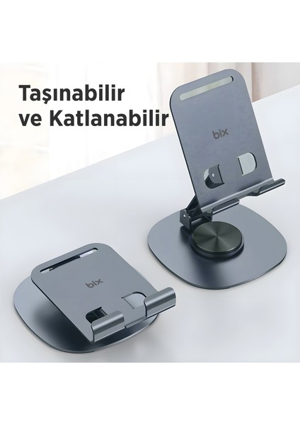 TS01 Katlanabilir 360° Çok Açılı Yükseklik Ayarlı Metal Masaüstü Tablet iPad Tutucu Telefon Standı