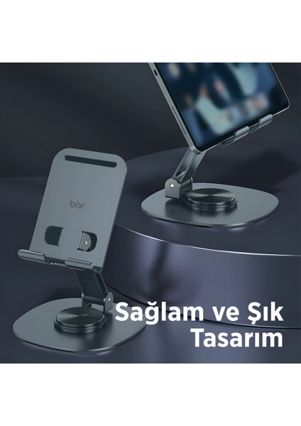 TS01 Katlanabilir 360° Çok Açılı Yükseklik Ayarlı Metal Masaüstü Tablet iPad Tutucu Telefon Standı