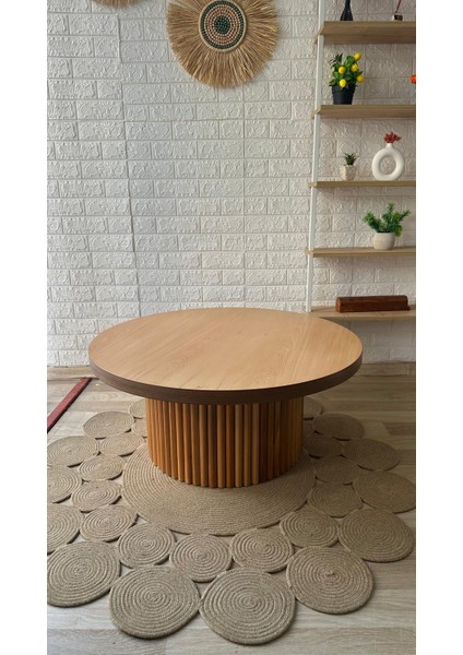 Concept Çıta Ayaklı Orta Sehpa Ahşap Yuvarlak Naturel Renkli Sabit Orta Sehpa (Çap 85 Cm)