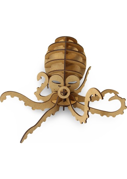 31 Parça Ahşap Ahtapot Maketi - Eğitici Maket Seti - 3D Ahşap Octopus Modeli