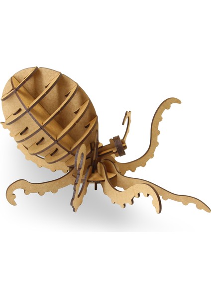 31 Parça Ahşap Ahtapot Maketi - Eğitici Maket Seti - 3D Ahşap Octopus Modeli