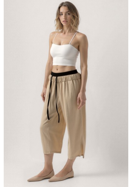 Bel Kısmı Çift Renkli Pantolon