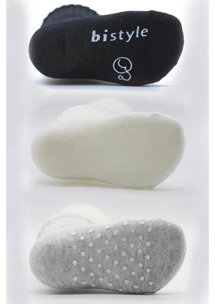 Bistyle Basic Kaymaz Penye Soket Çorap 3'lü BS10107 Siyah Ekru Gri fırsatları