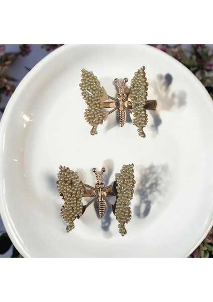 Kanatları Hareketli Boncuk Detaylı Kelebek Pens Toka