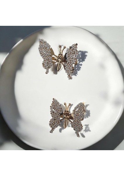 Kanatları Hareketli Boncuk Detaylı Kelebek Pens Toka