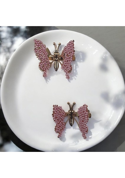 Kanatları Hareketli Boncuk Detaylı Kelebek Pens Toka